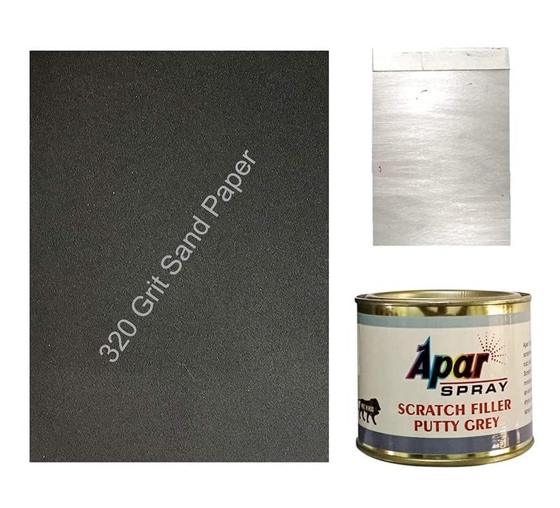 APAR Silicone Scratch Filler Putty Grey 200 Gms 1 Putty Knife And 320 Grit Sandpaper To Fill Scratches And Dent On Car Bike - Image 1