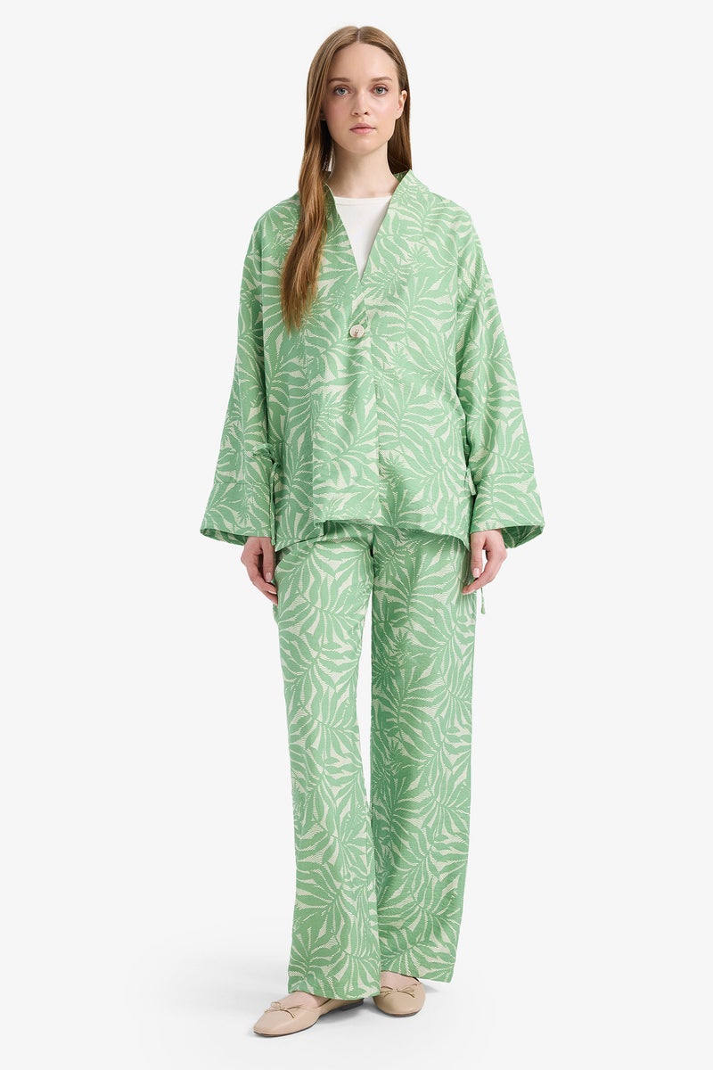 DeFacto Green Woman Relax Fit Printed Long Sleeve Tunic Casual - Image 2