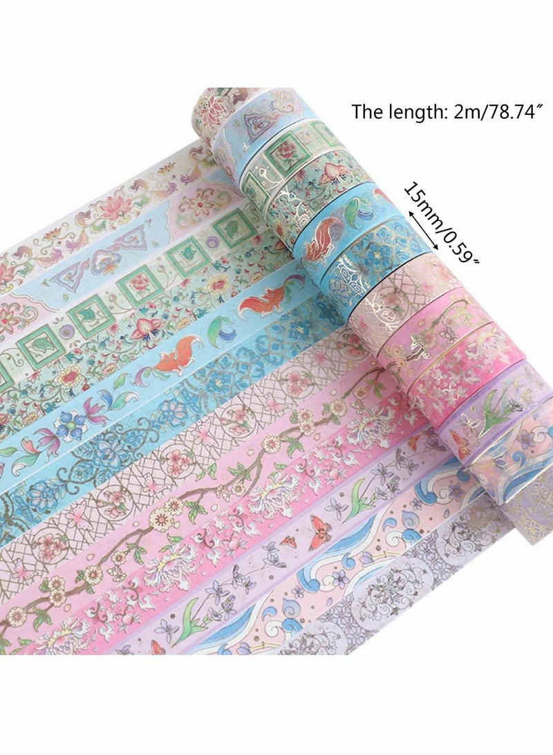 Y&D Bronzing Paper Tape Set, Floral Silver Foil Masking 15mm Width Suitable for Decorating Hand Account Diary Photos DIY Scrapbook Card Crafts (12 Pcs)  - Image 3