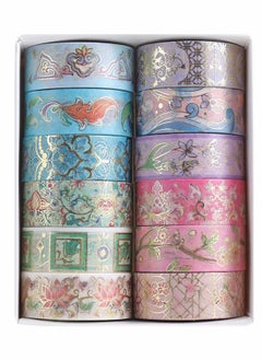 Y&D Bronzing Paper Tape Set, Floral Silver Foil Masking 15mm Width Suitable for Decorating Hand Account Diary Photos DIY Scrapbook Card Crafts (12 Pcs)  - Image 4