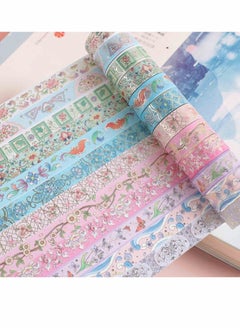 Y&D Bronzing Paper Tape Set, Floral Silver Foil Masking 15mm Width Suitable for Decorating Hand Account Diary Photos DIY Scrapbook Card Crafts (12 Pcs)  - Image 2