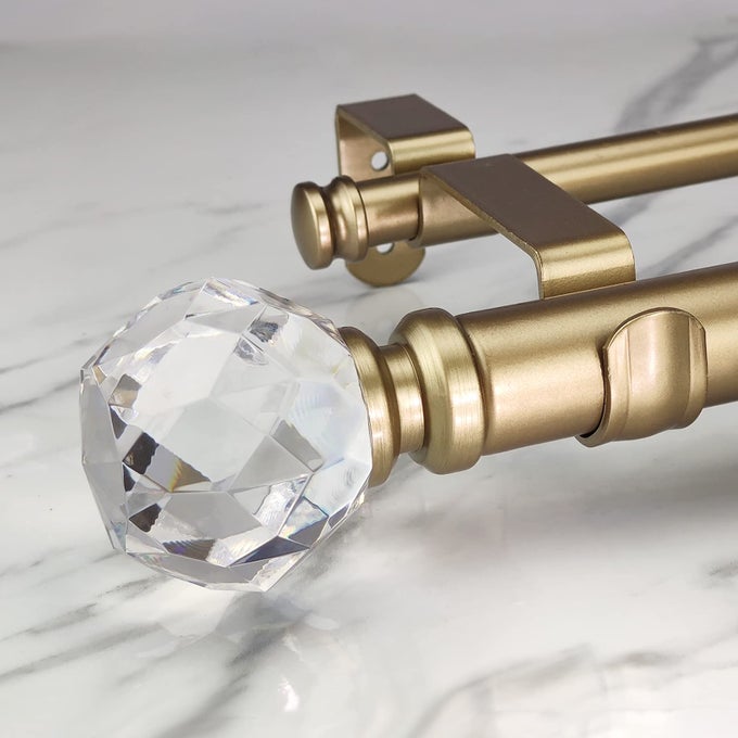DOUBLE CURTAIN ROD SET118 INCH DIAMETER LUXURY GOLD CURTAIN RODS72144 INCH ADJUSTABLE GOLD DRAPERY ROD WITH CRYSTALCLEAR FACETED FINIALS FOR 1 PACK