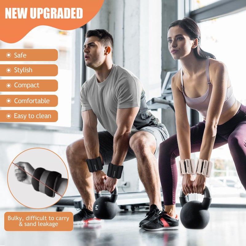 BECOJADDE Ankle Weights for Women Men Adjustable 2LB Wrist Weights Bracelet Set of 2 for Home Gym Weighted Bangles Wristbands Leg Arm Weights for Walking Swimming Running Pilates Yoga Gym, Beige - Image 3