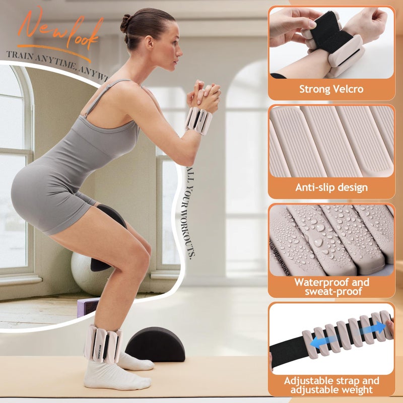 BECOJADDE Ankle Weights for Women Men Adjustable 2LB Wrist Weights Bracelet Set of 2 for Home Gym Weighted Bangles Wristbands Leg Arm Weights for Walking Swimming Running Pilates Yoga Gym, Beige - Image 4