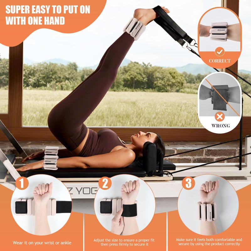 BECOJADDE Ankle Weights for Women Men Adjustable 2LB Wrist Weights Bracelet Set of 2 for Home Gym Weighted Bangles Wristbands Leg Arm Weights for Walking Swimming Running Pilates Yoga Gym, Beige - Image 5