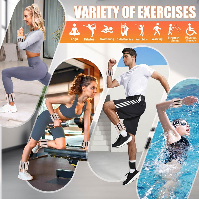 BECOJADDE Ankle Weights for Women Men Adjustable 2LB Wrist Weights Bracelet Set of 2 for Home Gym Weighted Bangles Wristbands Leg Arm Weights for Walking Swimming Running Pilates Yoga Gym, Beige - Image 2