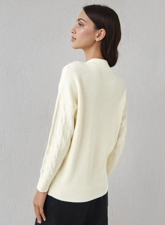 Splash FAV  Cable Knit Boxy Sweater with Long Sleeves for Women | Best Price UAE