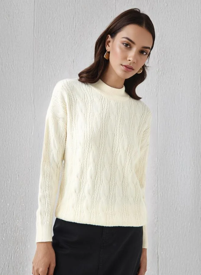 Splash FAV Cable Knit Boxy Sweater with Long Sleeves