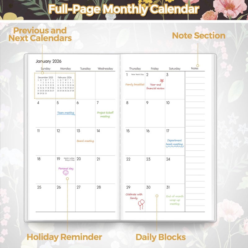 SKYDUE Pocket Calendar 2026-2027, Pocket Monthly Planner Jan 2026 - Dec 2027 for Purse, 6.7" X 3.7" 24-Month Small Planner, Academic Year Calendar, Compact Design with Plastic Sleeve - Image 2