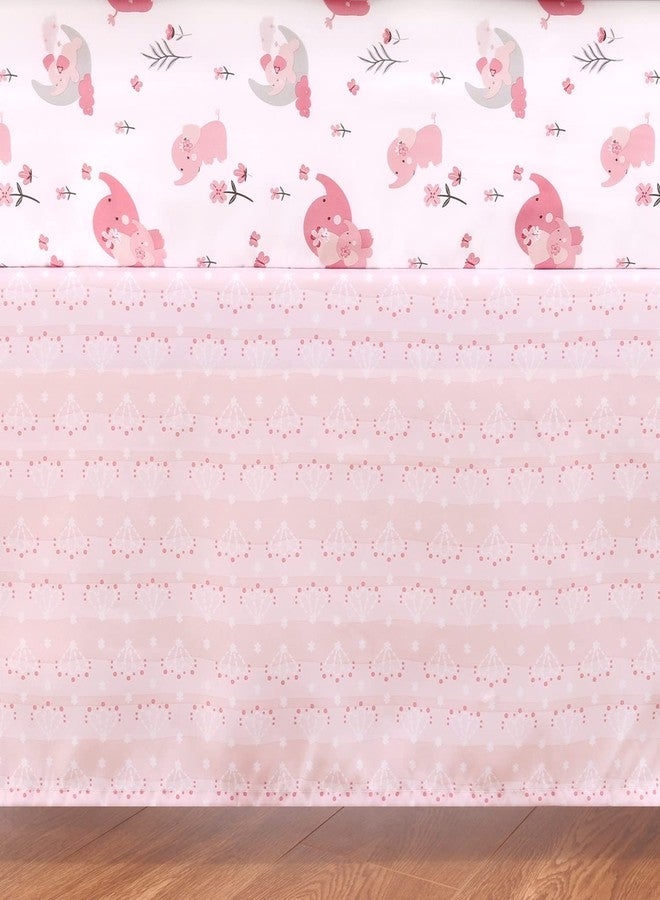 The Peanut Shell The Peanutshell 3 Piece Baby Crib Bedding Set for Girls - Newborn, Infant & Toddler Nursery Bed Set Decor with Fitted Crib Sheet, Dust Ruffle Comforter - Pink Elephant - Image 4