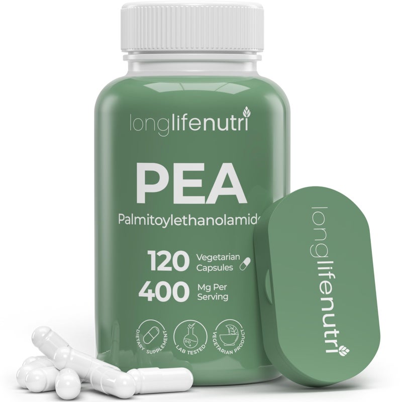 LongLifeNutri Palmitoylethanolamide Micronized Pea 400mg 120 Vegetarian Capsules Organic Supplement for Discomfort Management 4Month Supply Lab Tested Made in USA