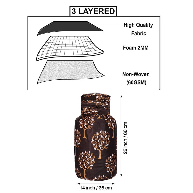 E-Retailer ERetailer Polyester 3Layered LPG Gas Cylinder Cover with Zip Enclosure Color Leaf Brown Size26x14 Inches - Image 2