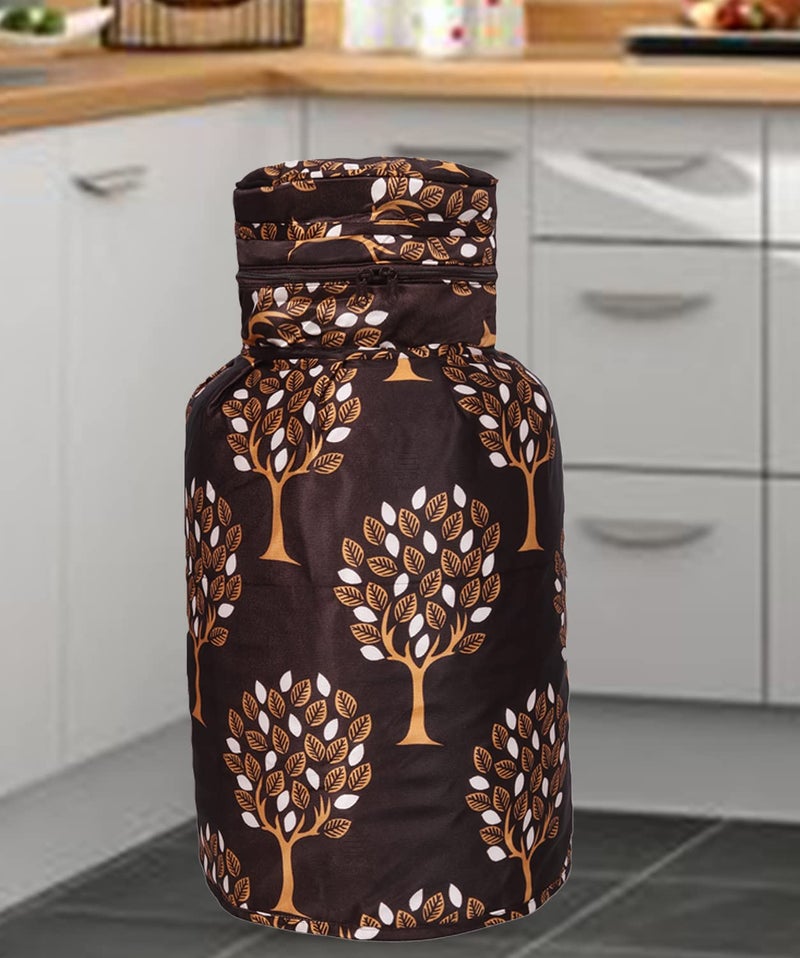 E-Retailer ERetailer Polyester 3Layered LPG Gas Cylinder Cover with Zip Enclosure Color Leaf Brown Size26x14 Inches - Image 1