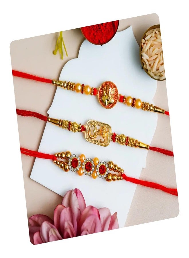 Poorak Rakhi Festival Rakhi Gift Set Beautiful Rakhi Set of 3 For Brother With Roli Chawal and Rakshabandhan Best Wishes Greetings Card - Image 1