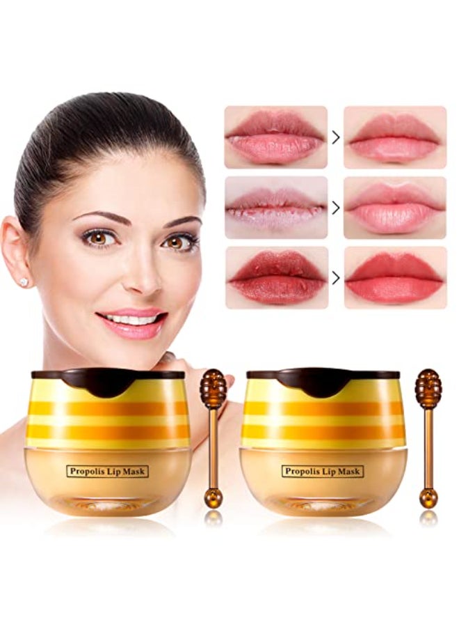 LSxia 2 PCS Honey Lip Balm Pot Honey Lip Mask Reduces Lines Hydrate Moisturizing Skin Care Prevention Dry Cracked Lips Repair Treatment - Image 1