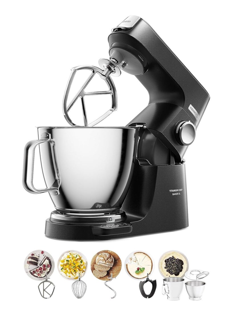 KENWOOD Stand Mixer Metal Body Kitchen Machine TITANIUM CHEF BAKER XL with Built-in Weighing Scale, DuoBowl (7L + 5L SS Bowl), K-Beater, Whisk, Dough Hook, Creaming Beater 1200 W KVL85.004BK BLACK - Image 1