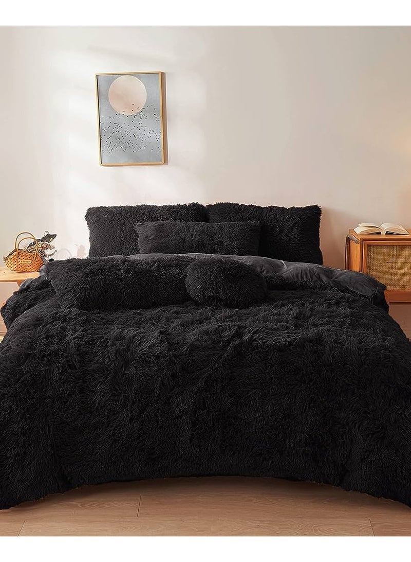 COMFY SOFT & FLUFFY FAUX FUR 6 PC COMFORTER SET KING SIZE BLACK - Image 2