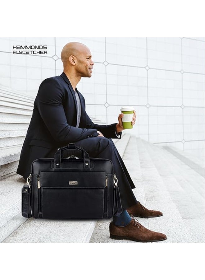 HAMMONDS FLYCATCHER Vintage Leather 15.6 Inch Messenger Bag |Padded Compartment | Office Bag| LB150_PM, BLACK | BB6C - Image 2