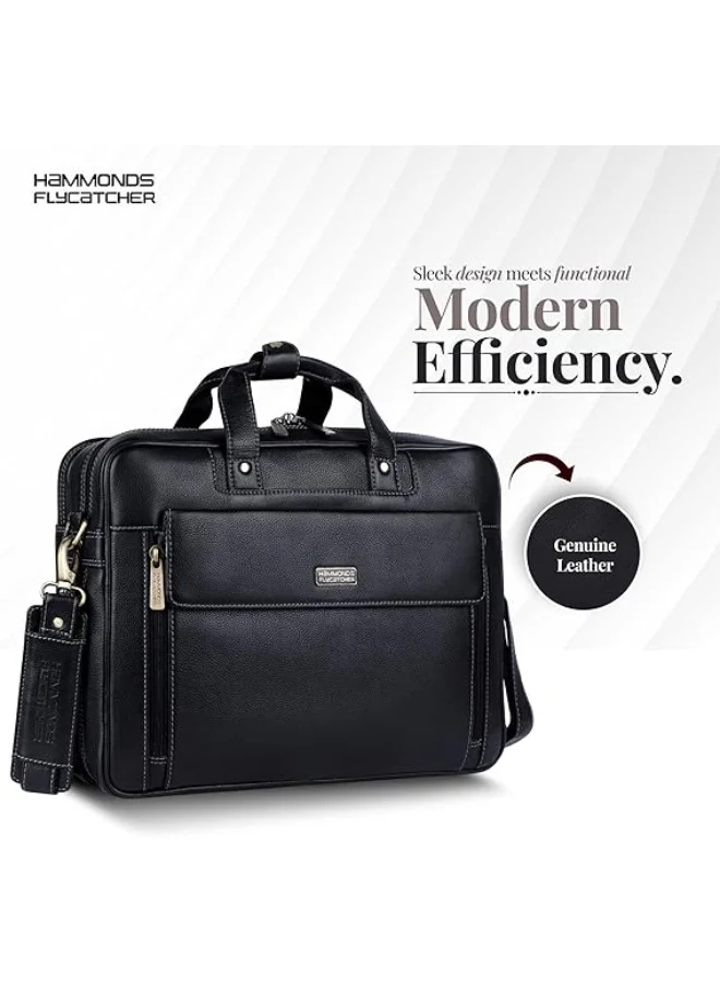 Hammonds Flycatcher  Vintage Leather 15.6 Inch Messenger Bag |Padded Compartment | Office Bag| LB150_PM, BLACK | BB6C  | Best Price UAE