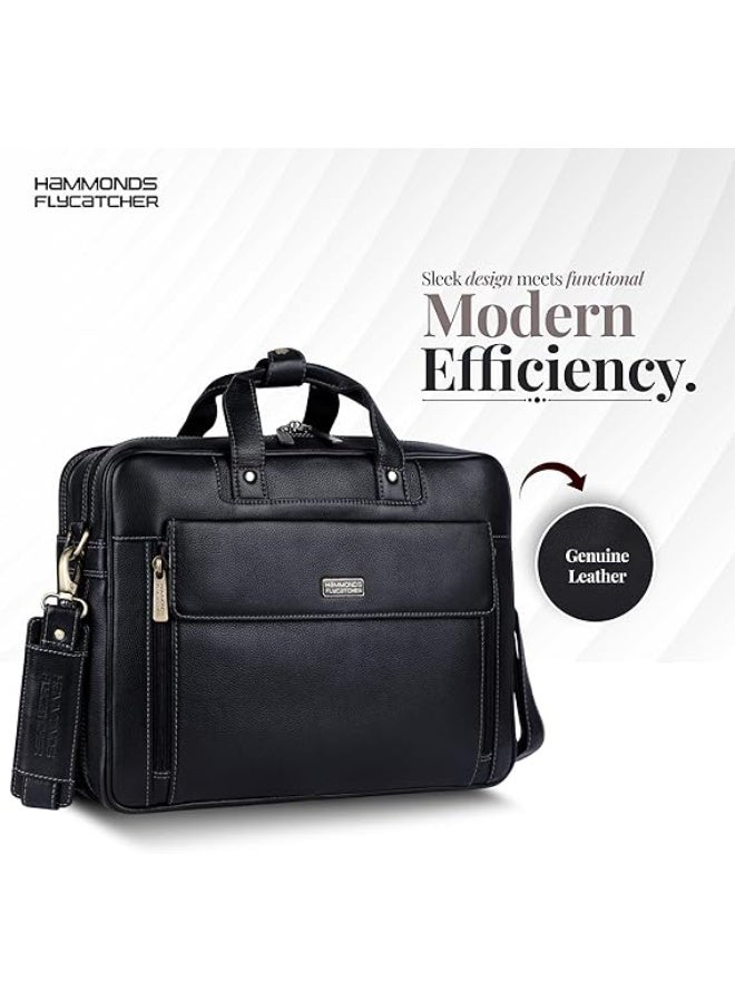 HAMMONDS FLYCATCHER Vintage Leather 15.6 Inch Messenger Bag |Padded Compartment | Office Bag| LB150_PM, BLACK | BB6C - Image 3