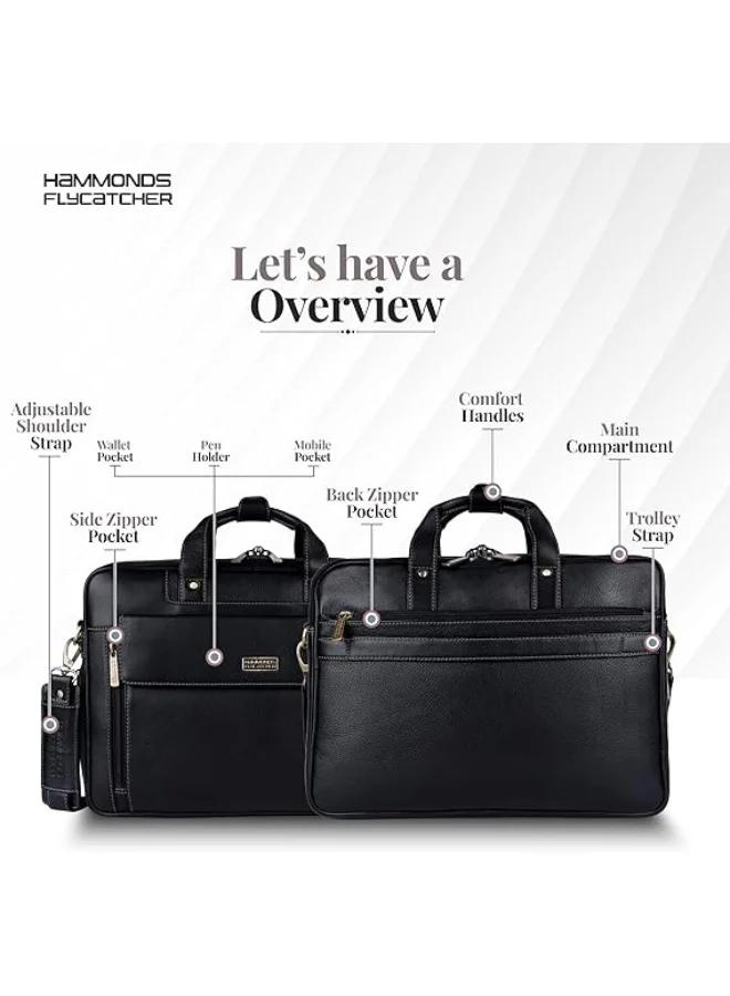 Hammonds Flycatcher  Vintage Leather 15.6 Inch Messenger Bag |Padded Compartment | Office Bag| LB150_PM, BLACK | BB6C  | Best Price UAE