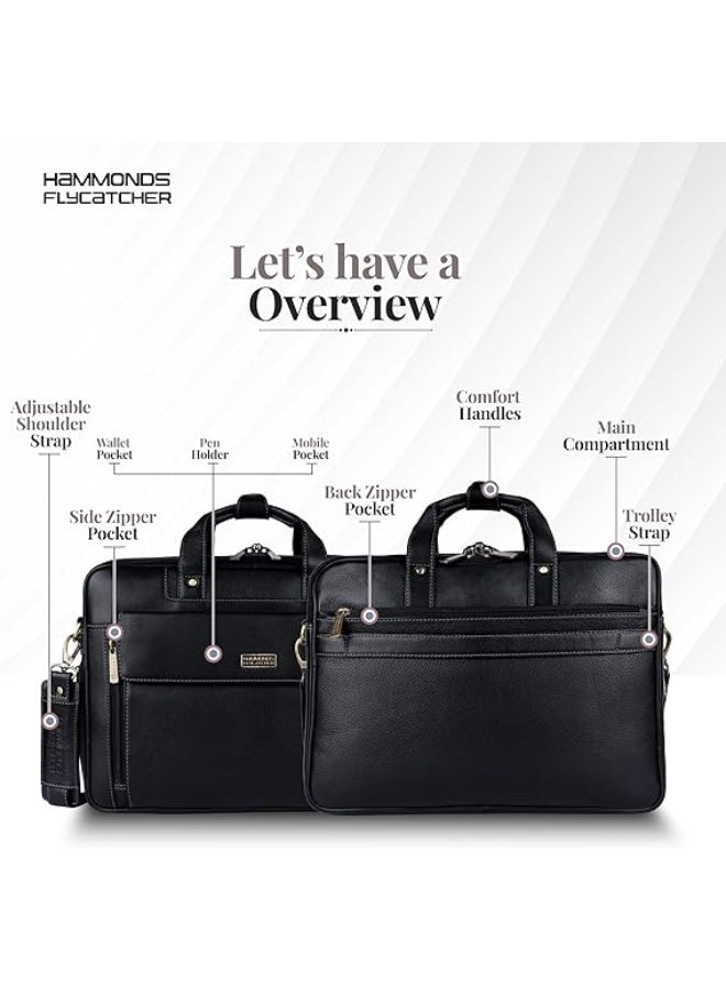 HAMMONDS FLYCATCHER Vintage Leather 15.6 Inch Messenger Bag |Padded Compartment | Office Bag| LB150_PM, BLACK | BB6C - Image 4