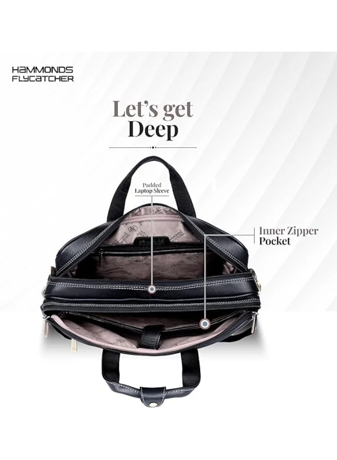 Hammonds Flycatcher  Vintage Leather 15.6 Inch Messenger Bag |Padded Compartment | Office Bag| LB150_PM, BLACK | BB6C  | Best Price UAE