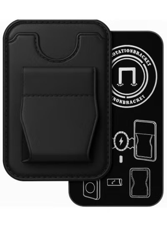محفظة ماج سيف المغناطيسية مع حامل لهاتف آيفون - حامل بطاقات جلدي 3 في 1، قبضة مغناطيسية قوية، حامل قابل للطي للوضعين الرأسي والأفقي، متوافقة مع سلسلة آيفون 12-17 - لون أسود - Image 1