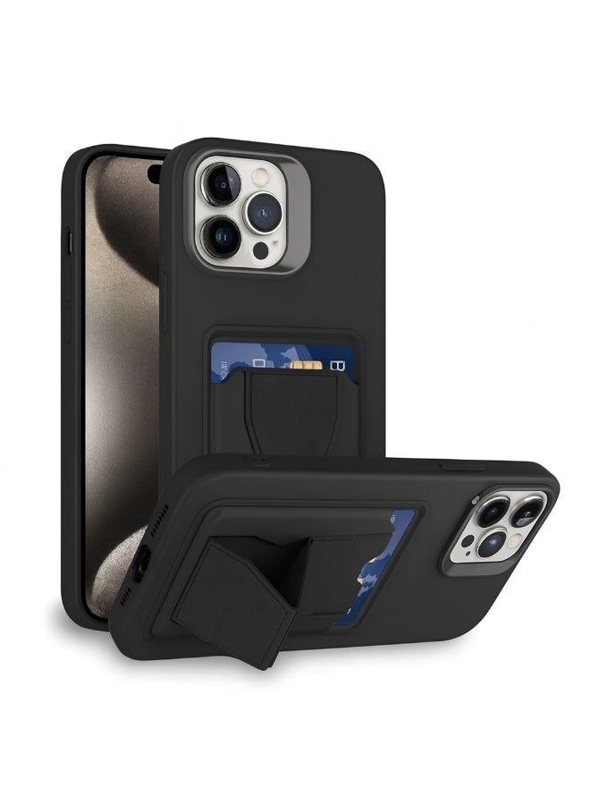 محفظة ماج سيف المغناطيسية مع حامل لهاتف آيفون - حامل بطاقات جلدي 3 في 1، قبضة مغناطيسية قوية، حامل قابل للطي للوضعين الرأسي والأفقي، متوافقة مع سلسلة آيفون 12-17 - لون أسود - Image 3