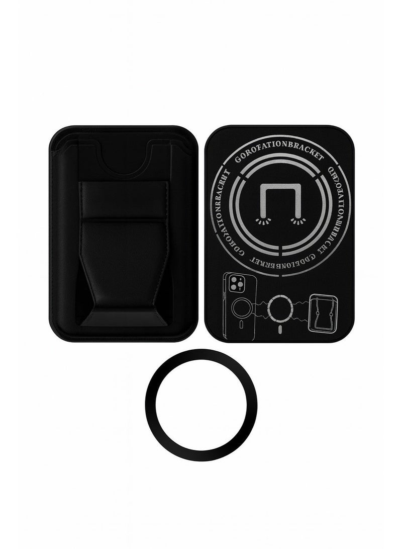 محفظة ماج سيف المغناطيسية مع حامل لهاتف آيفون - حامل بطاقات جلدي 3 في 1، قبضة مغناطيسية قوية، حامل قابل للطي للوضعين الرأسي والأفقي، متوافقة مع سلسلة آيفون 12-17 - لون أسود - Image 2