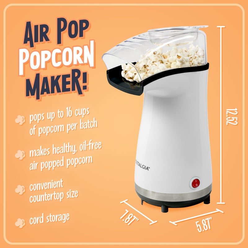Nostalgia Air Popper Popcorn Maker â€“ 16 Cups Oil-Free Pop Corn â€“ Includes 4-oz Measuring Cup â€“ Perfect for Family Movie Nights â€“ White - Image 2