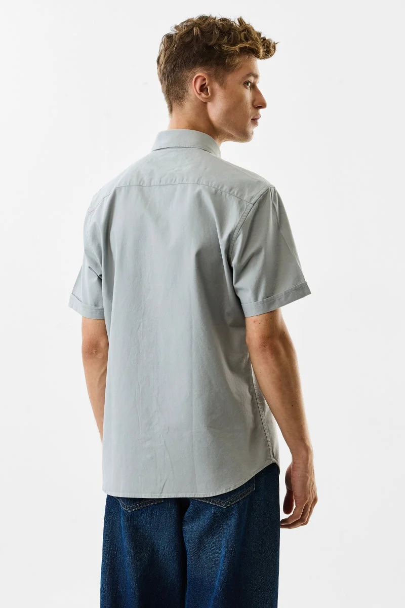 Snitch Light Grey Light Grey Solid Half Sleeve Regular Fit Shirt for Men | Best Price UAE