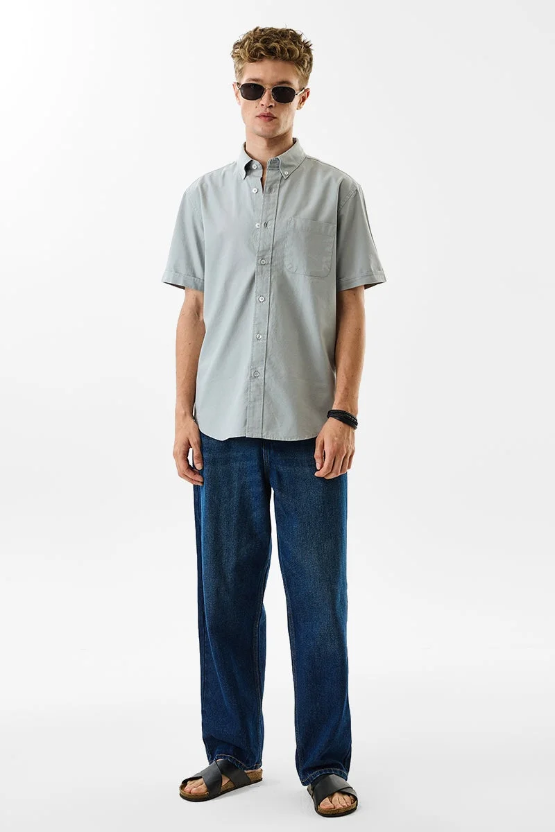 Snitch Light Grey Light Grey Solid Half Sleeve Regular Fit Shirt for Men | Best Price UAE