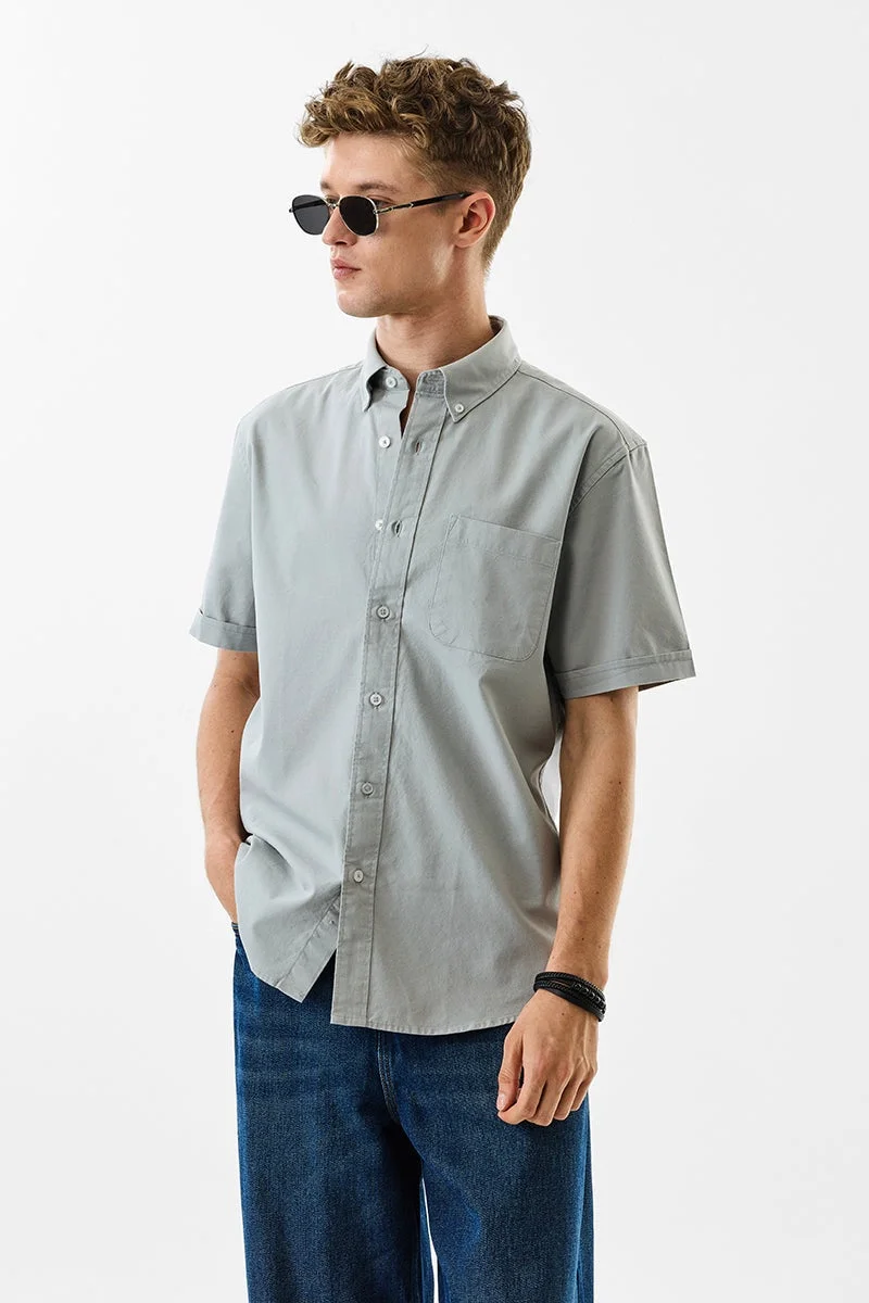 SNITCH Light Grey Solid Half Sleeve Regular Fit Shirt