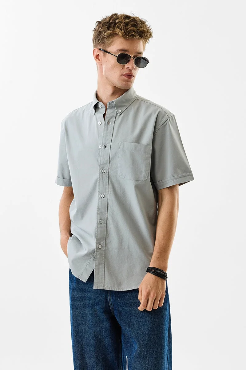 SNITCH Light Grey Solid Half Sleeve Regular Fit Shirt