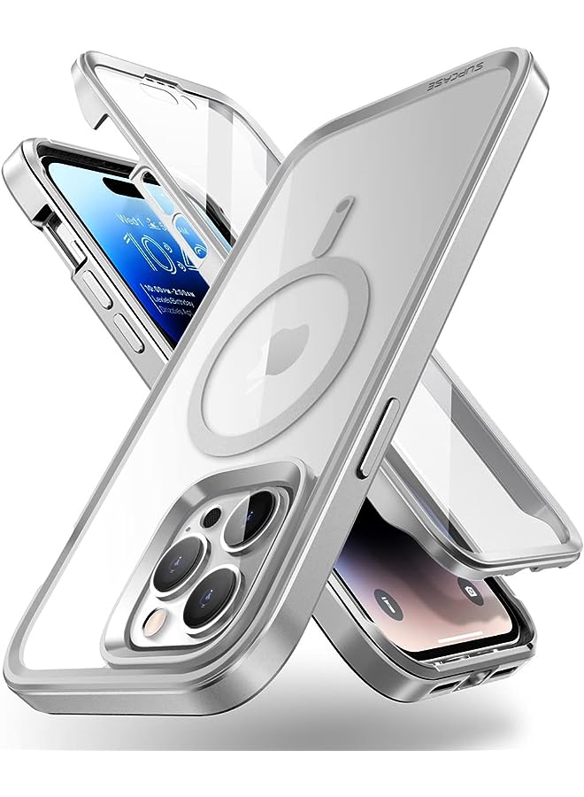 SupCase Unicorn Beetle Edge Mag Case for iPhone 14 Pro Max 6.7", Compatible with MagSafe Slim Frame Clear Protective Case with Built-in Screen Protector (Silver) - Image 1