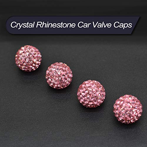 MECHCOS Car Wheel Tire Valve Caps, 4 Pack Crystal Rhinestone Car Tire Wheel Valve Stem Air Caps for Car Tire Accessories Universal for Cars, SUVs, Bicycle, Trucks and Motorcycles - Pink - Image 2