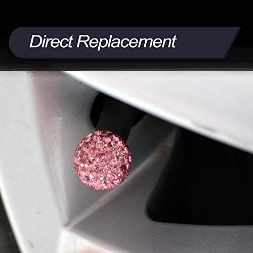 MECHCOS Car Wheel Tire Valve Caps, 4 Pack Crystal Rhinestone Car Tire Wheel Valve Stem Air Caps for Car Tire Accessories Universal for Cars, SUVs, Bicycle, Trucks and Motorcycles - Pink - Image 3