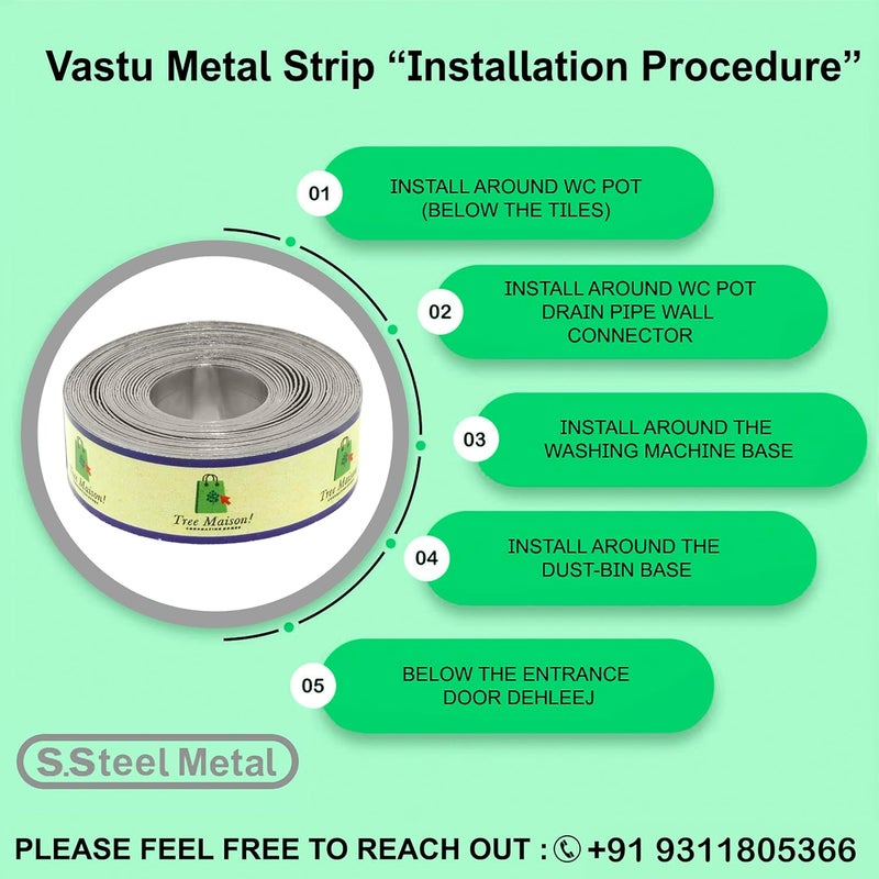 Treemaison Vastu Stainless Steel Strip Width 05 Inch Gauge 03mm Length 8 Feet Approx Zone Balancing Toilet Correction Main Entrance Strip Remedy Pack of 1 - Image 4