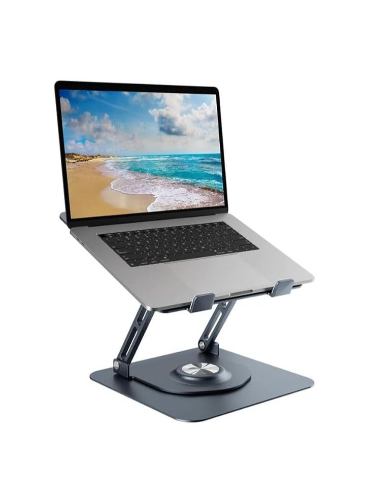Adjustable Aluminum Laptop Stand with 360° Rotating Base – Portable Foldable Ergonomic Holder for 10-17 Inch Laptops, Gray - Image 1