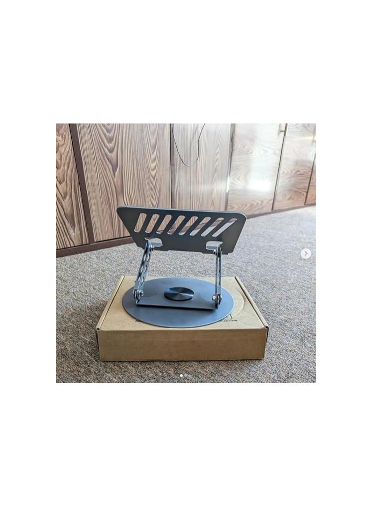 Adjustable Aluminum Laptop Stand with 360° Rotating Base – Portable Foldable Ergonomic Holder for 10-17 Inch Laptops, Gray - Image 2