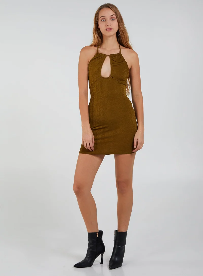 Pink Vanilla Halter Neck Slinky Mini Dress