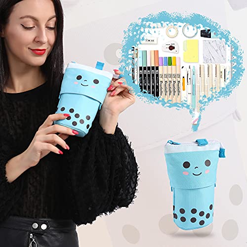 FINEMOE Polyester Standing Pencil Case Cute Pencil Pouch For Girls & Boys - Korean Boba Pop Up Stationery Makeup Cosmetic Organizer Box, Pen Pencil For Boys Kids Women School Students (Pink) - Image 3