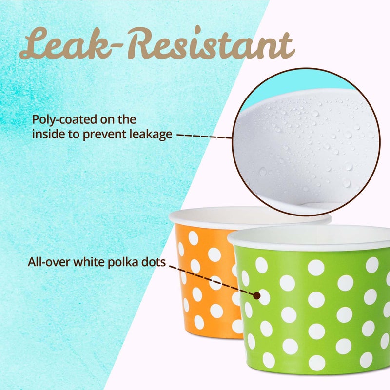 MATICAN Paper Ice Cream Cups - 100-Count 4-Oz Disposable Dessert Bowls for Hot or Cold Food  4-Ounce Party Supplies Treat Cups for Sundae  Frozen Yogurt  Soup  5 Colors  Polka Dots - Image 5