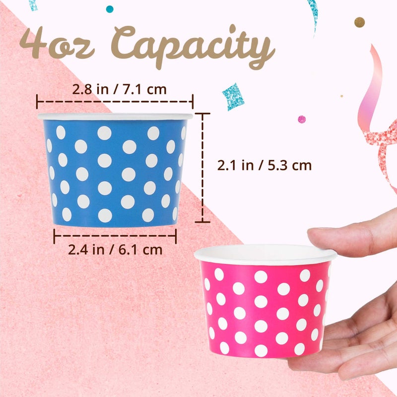 MATICAN Paper Ice Cream Cups - 100-Count 4-Oz Disposable Dessert Bowls for Hot or Cold Food  4-Ounce Party Supplies Treat Cups for Sundae  Frozen Yogurt  Soup  5 Colors  Polka Dots - Image 4