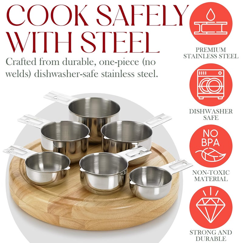 Bellemain One-Piece Stainless Steel Measuring Cups Set of 6 â€“ Nesting Metal Measuring Cups for Kitchen â€“ Dry & Liquid Measurements (ML & OZ), Rust-Resistant, Dishwasher Safe, Ergonomic Design - Image 4