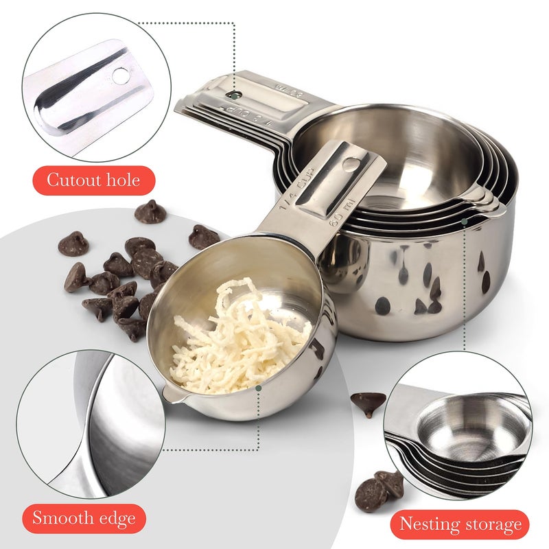 Bellemain One-Piece Stainless Steel Measuring Cups Set of 6 â€“ Nesting Metal Measuring Cups for Kitchen â€“ Dry & Liquid Measurements (ML & OZ), Rust-Resistant, Dishwasher Safe, Ergonomic Design - Image 2