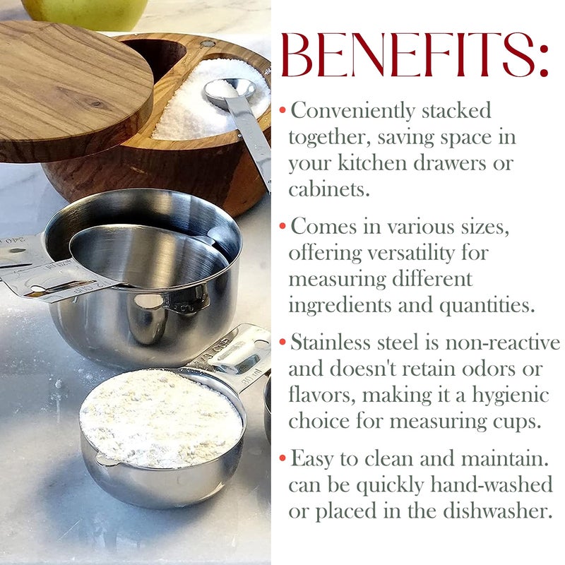 Bellemain One-Piece Stainless Steel Measuring Cups Set of 6 â€“ Nesting Metal Measuring Cups for Kitchen â€“ Dry & Liquid Measurements (ML & OZ), Rust-Resistant, Dishwasher Safe, Ergonomic Design - Image 3