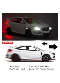RMZ City Compatible For 1:32 Diecasting Alloy Civic Car Model Toy Car，Pull Back Alloy Car With Lights And Sound Open Door For Kids Gift Cars For Kids Ages 35Children‘S Gift White  - Image 3