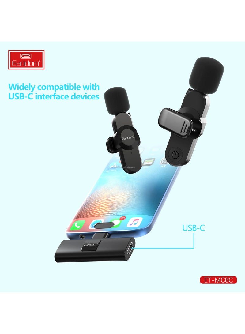 Earldom Wireless Lavalier Microphone for Type-C Phone Outdoor Recording Mic Noise Reduction Live Wireless Microphone - Image 2
